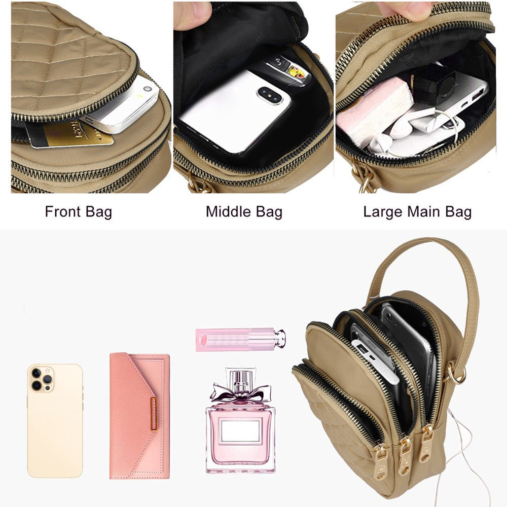 Quilted Cell Phone Purse, Multi-Pockets Crossbody Phone Pouch Bag with Adjustable Strap and Headphone Hole for Women
